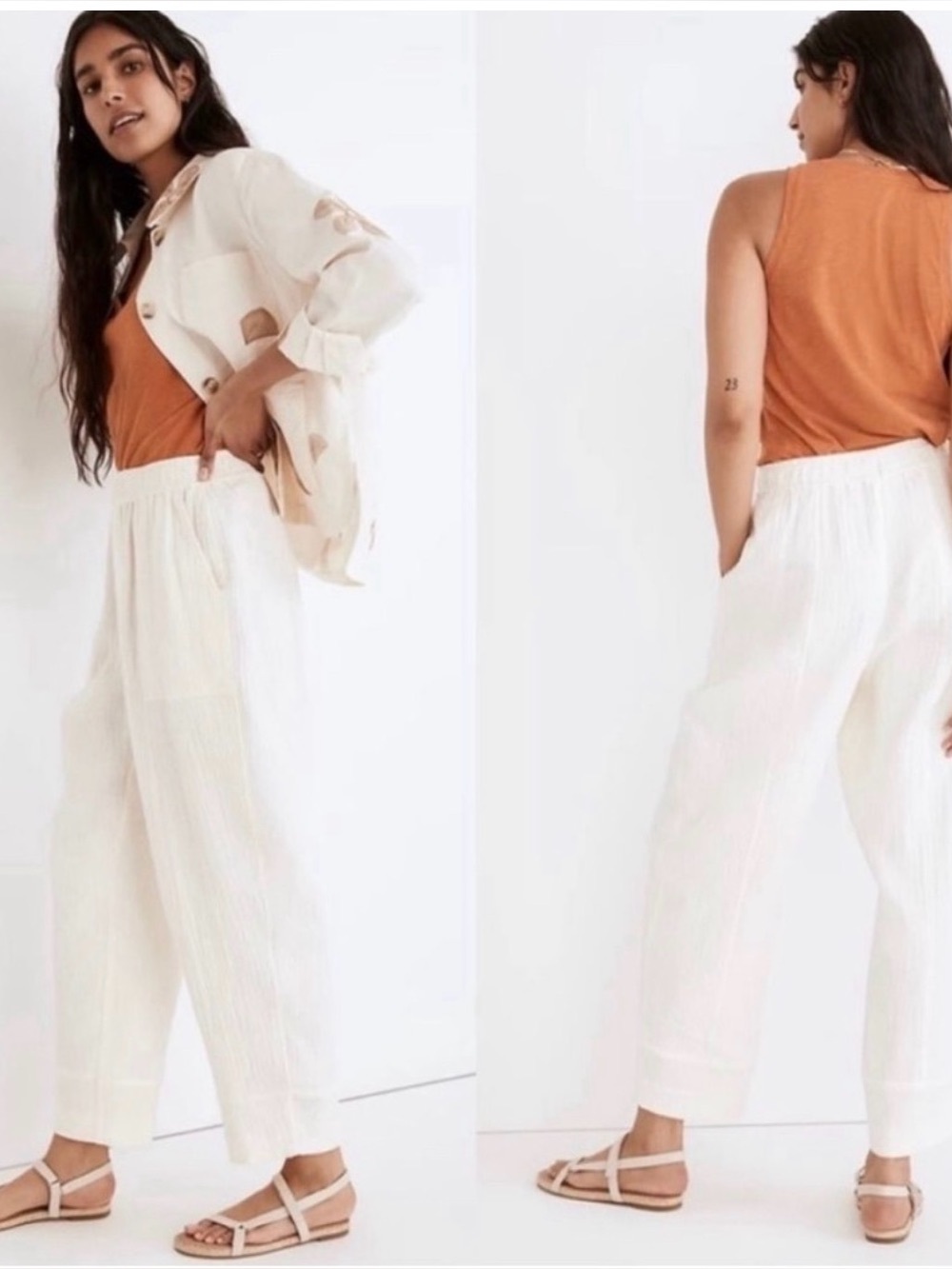MADEWELL Lightspun Pull On Jogger Pants Cream White Double Gauze Size M VGUC